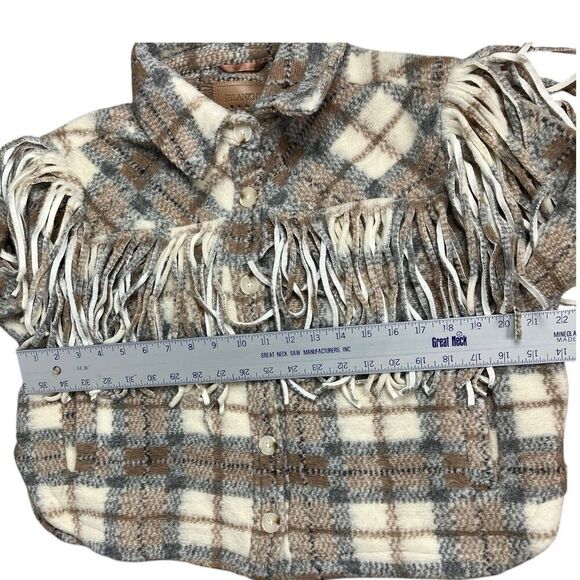 BLANK NYC Jacket WMNS L Beige Wool Blend Plaid Take Note Fringe Cropped Western - Picture 5 of 16